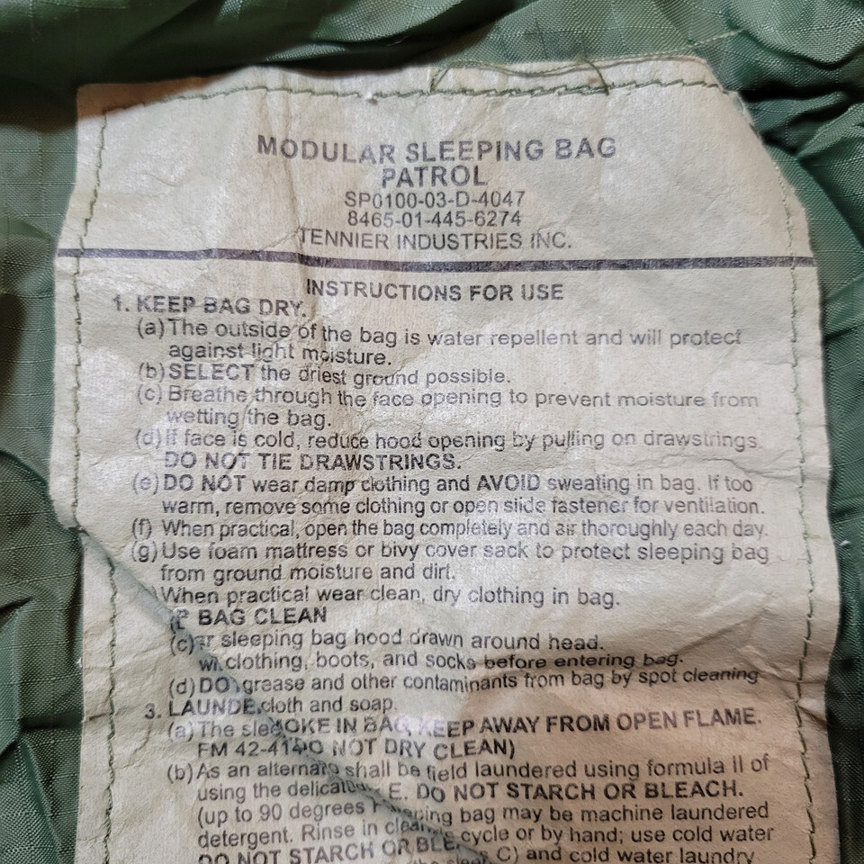 US Military Modular Sleeping System Patrol Sleeping Bag, OD MSS FAIR