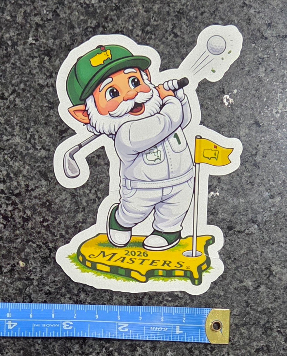 2026 The Masters Golf Gnome Mascot Decal Vinyl Sticker Striking Ball Water Resis