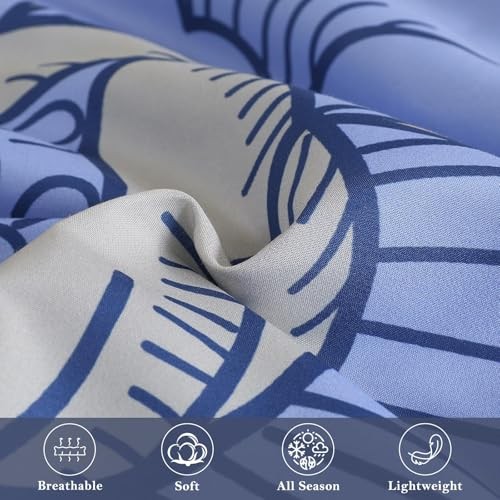 7 Pieces Floral Comforter Set Queen Size Botanical Bed in a Bag, King Blue