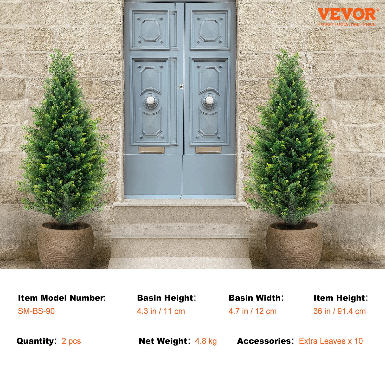 VEVOR 2 Pack 3' Artificial Cedar Topiary Tree Faux Plant UV Decor In/Outdoor