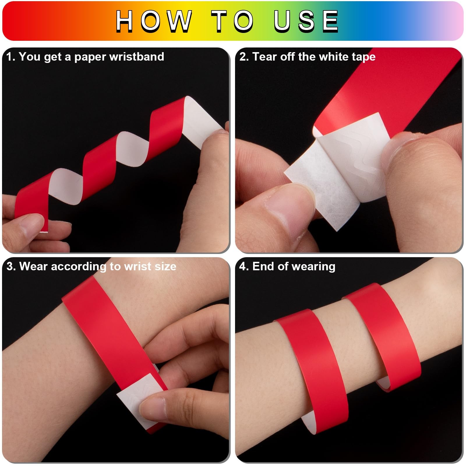 1200 Pcs Plastic Paper Wristbands for Events 9.84 x 0.75 inch, Multicolor