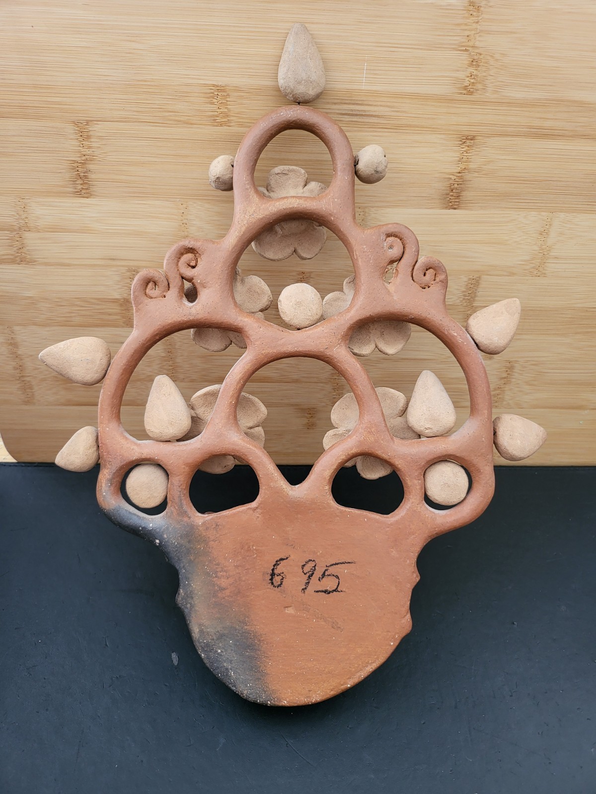 Vtg Mexican Folk Art Tree of Life Flowers Leaves Terra Cotta Wall Planter 14¼"