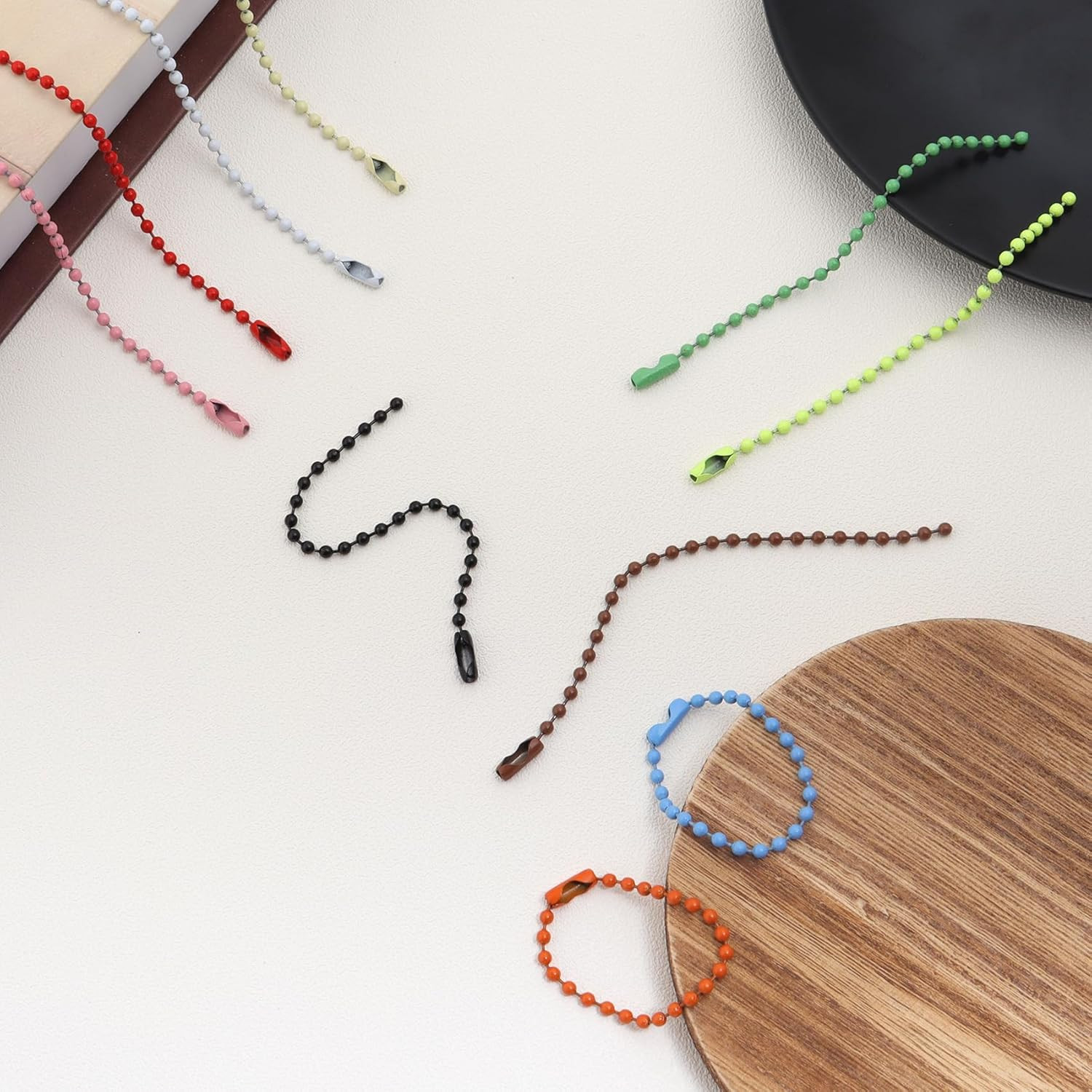 100Pcs Ball Beads Chain Bulk,Mixed Color Keychain Rings Metal Chain,4 Inch Dog T