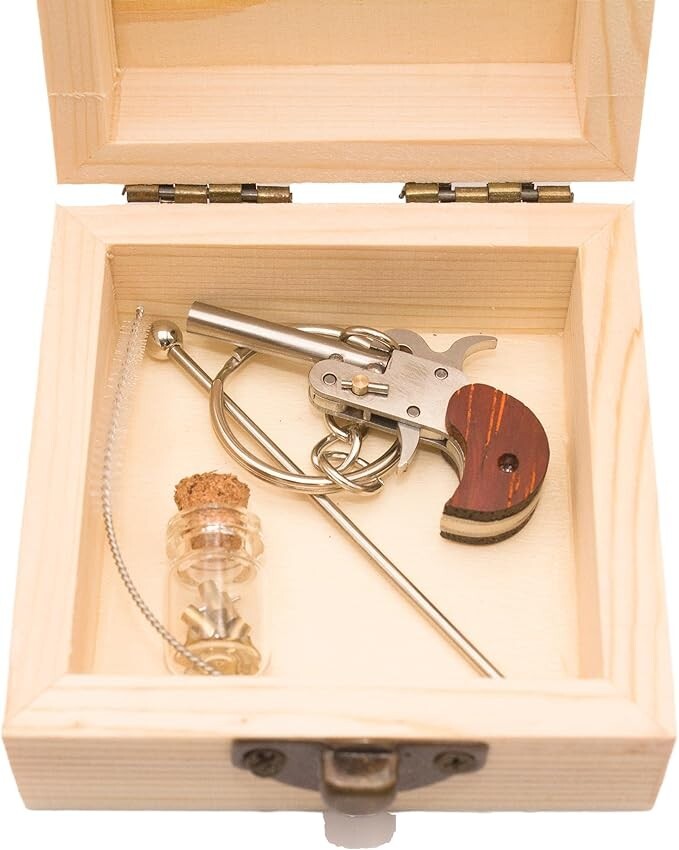 Miniature 2mm Pinfire Gun Key chain Model with Bullet Shells berloque PISTOL