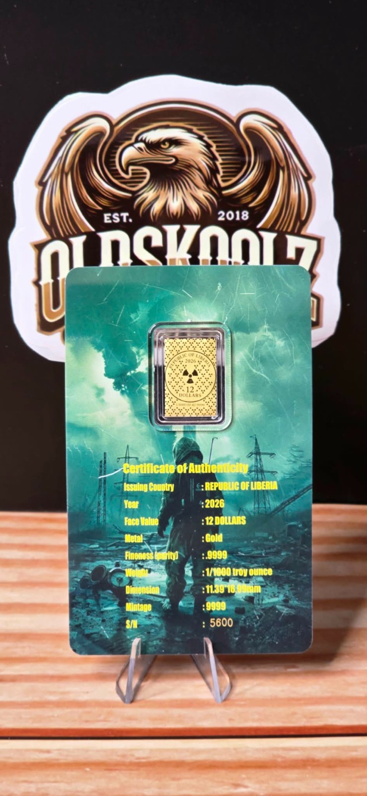 2026 Liberia Chernobyl 1986 Gold Coin Bar 1/1000 oz .9999 w/ COA