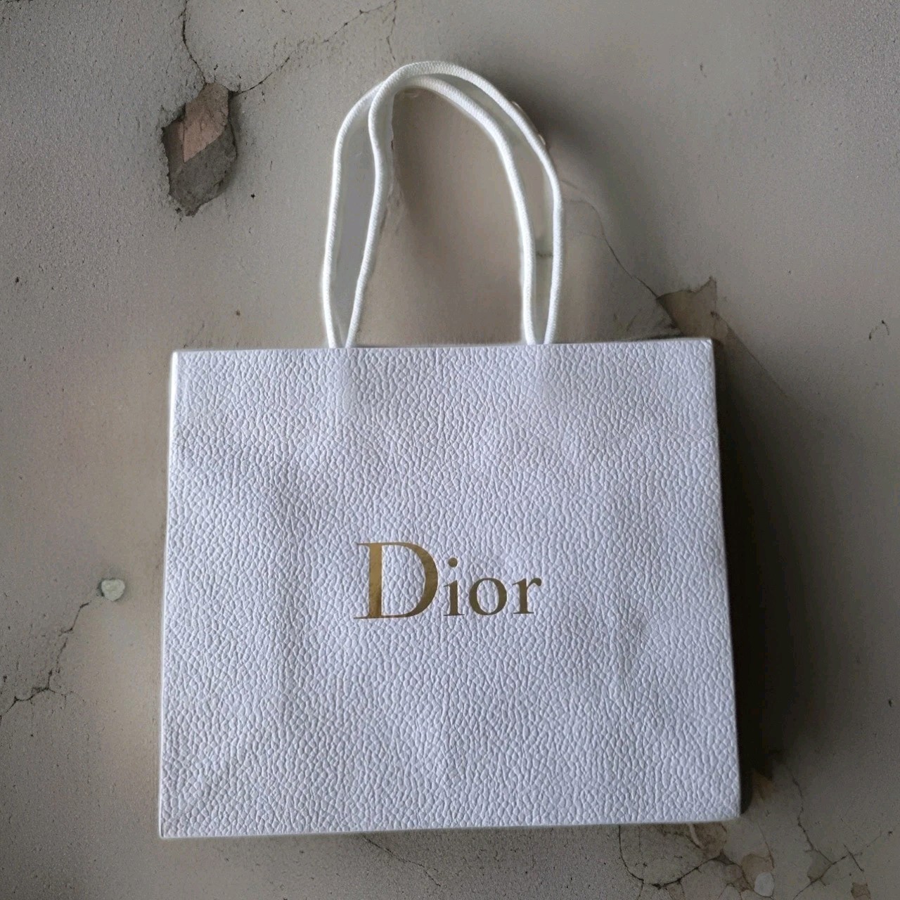 Dior White Luxury Shopping Gift Bag Gold Logo Rope Handles Authentic
