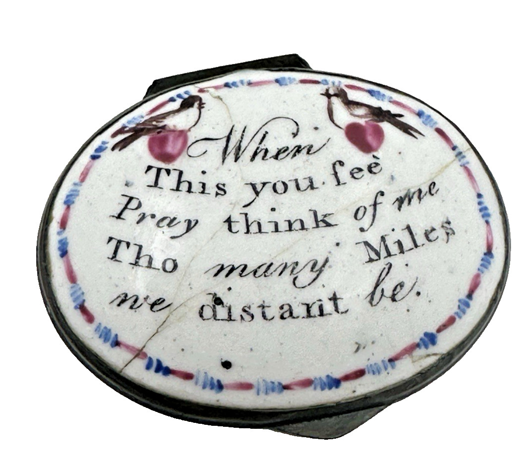 C 1790 Battersea Bilston Enamel Think of Me tho many Miles Away - Motto Patch