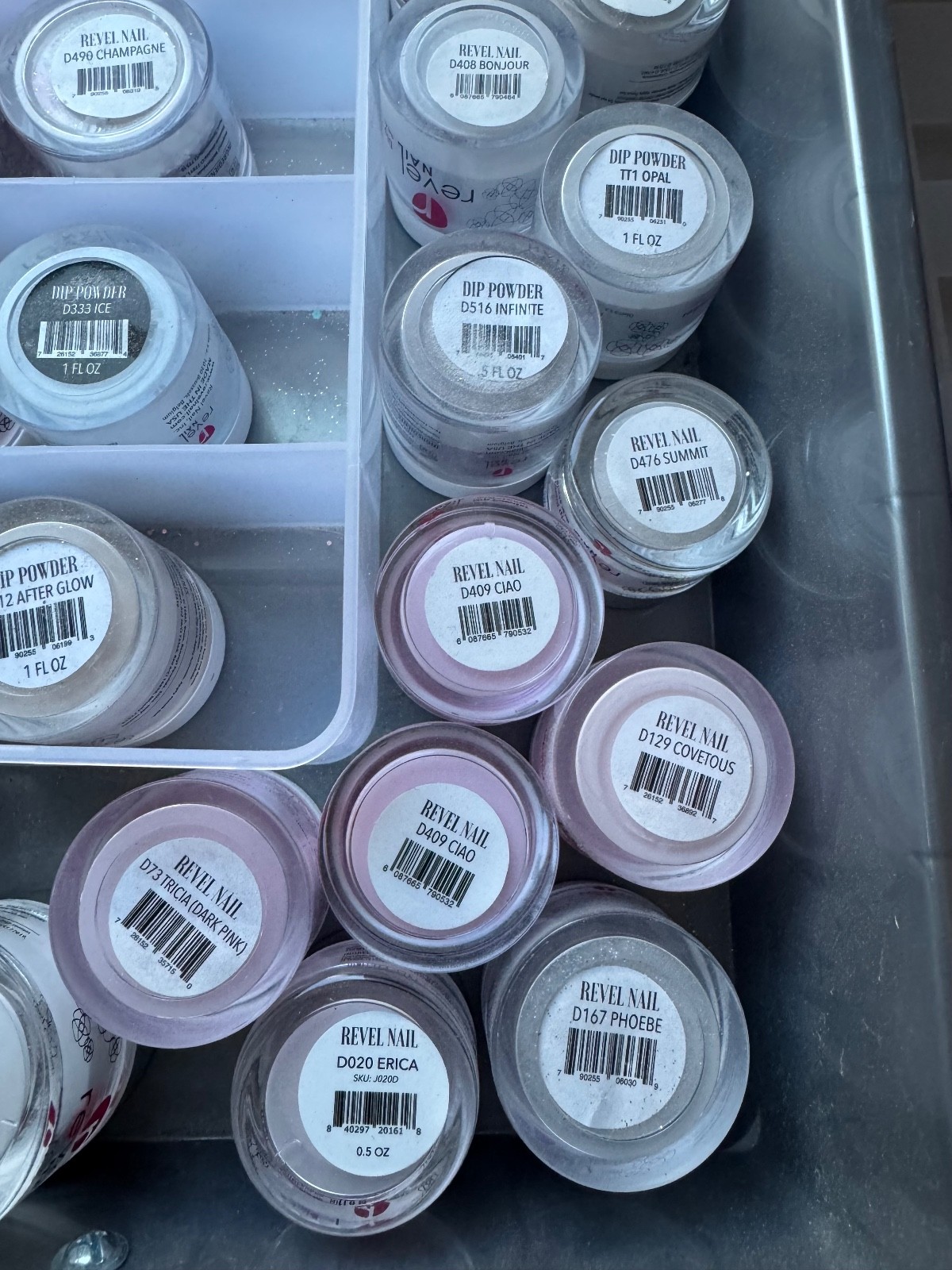 Revel Nail Dip Powders Over 70 .5 Assorted Jars Mostly Full.