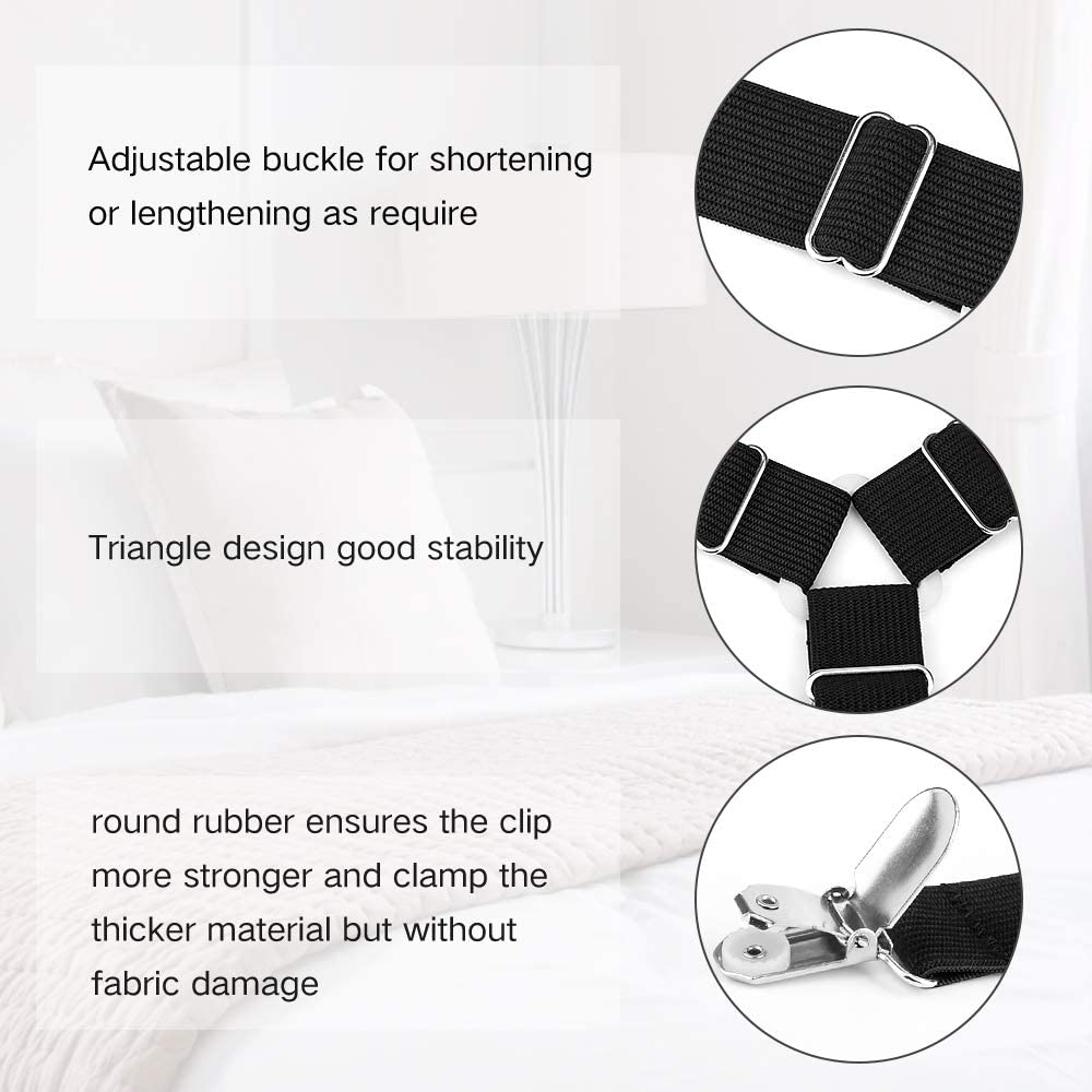 4 Pcs Adjustable Triangle Fitted Straps Fasteners Holders Garters for Bed Sheets