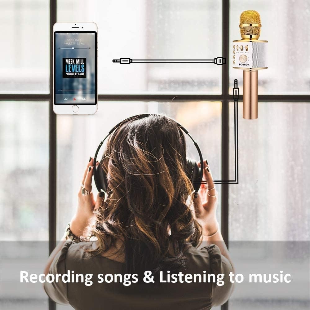 BONAOK Wireless Bluetooth Karaoke Microphone,3-in-1 Portable Handheld Karaoke