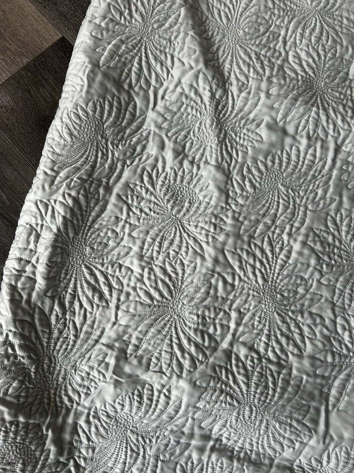 Martha Stewart Full Queen Quilted Bedspread Coverlet Steel Gray Floral w/Sham