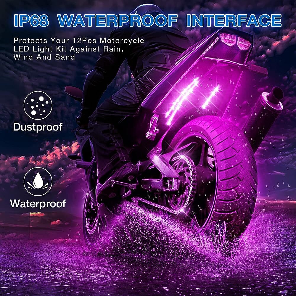 16PCS Motorcycle RGB LED Strip Light Under Glow Neon Kit Bluetooth APP Control