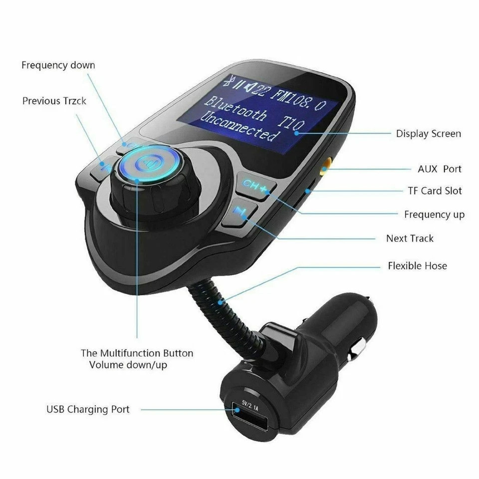 Wireless In-Car Bluetooth FM Transmitter MP3 Radio Adapter Car Kit USB Charger