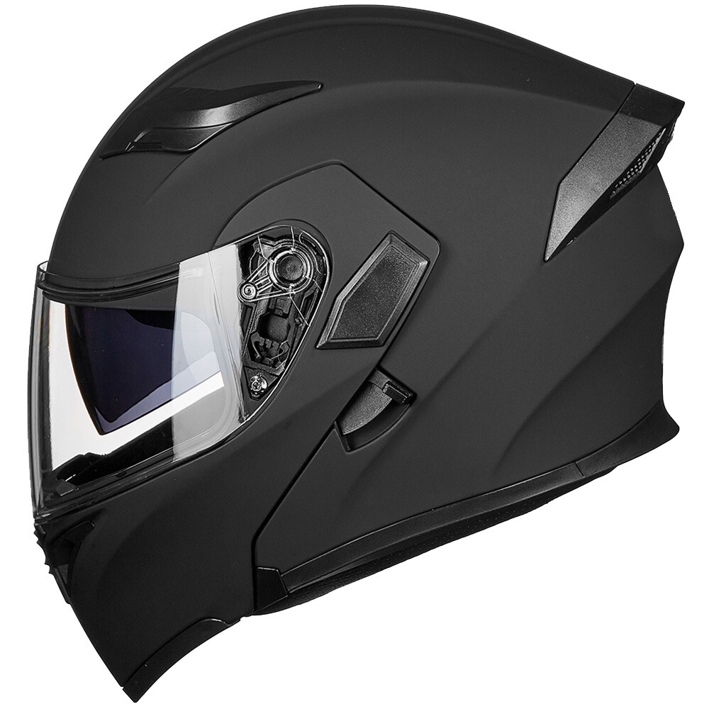 ILM Used Black Flip up Modular Full Face Motorcycle Helmet Dual Visor LED DOT