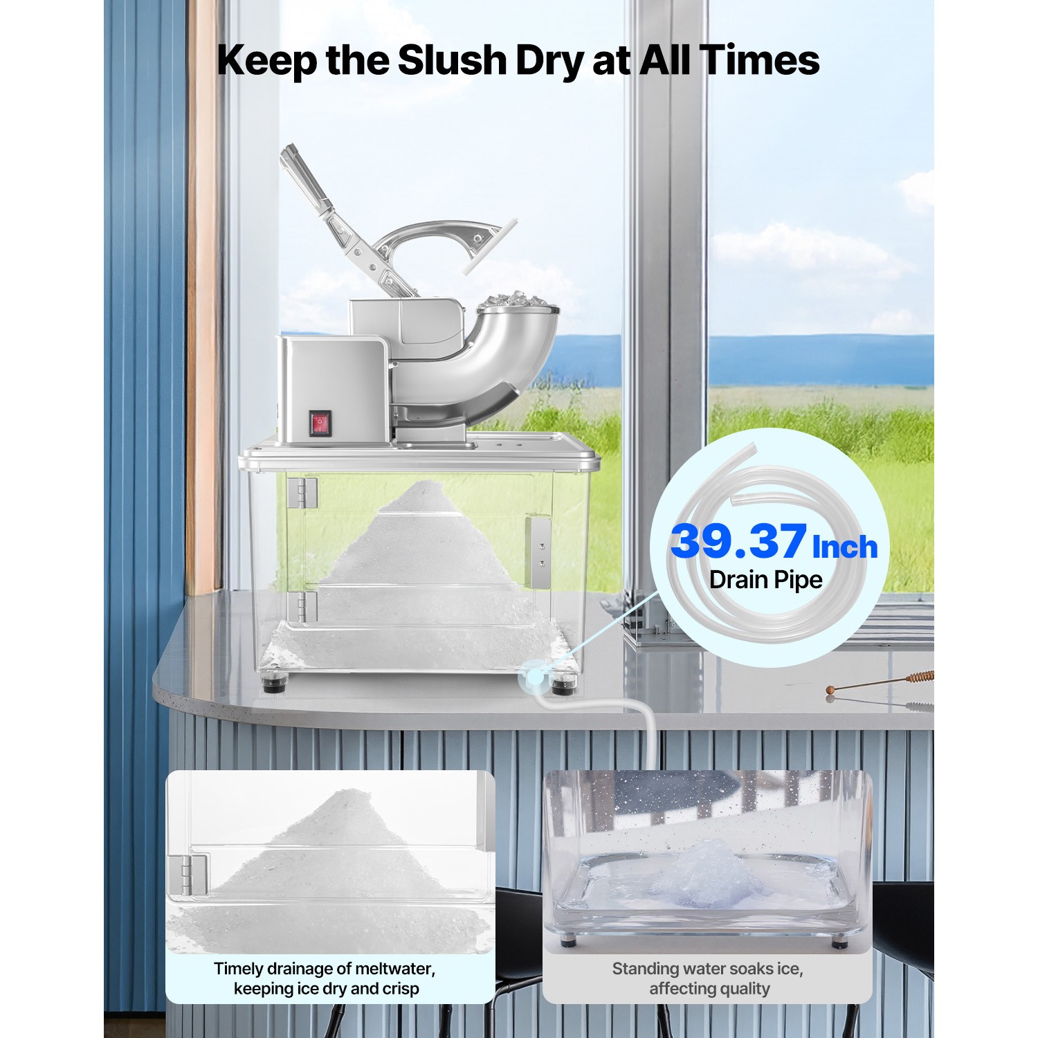 Commercial Snow Cone Machine Electric Ice Crusher Maker 661LBS/H Ice Shaver