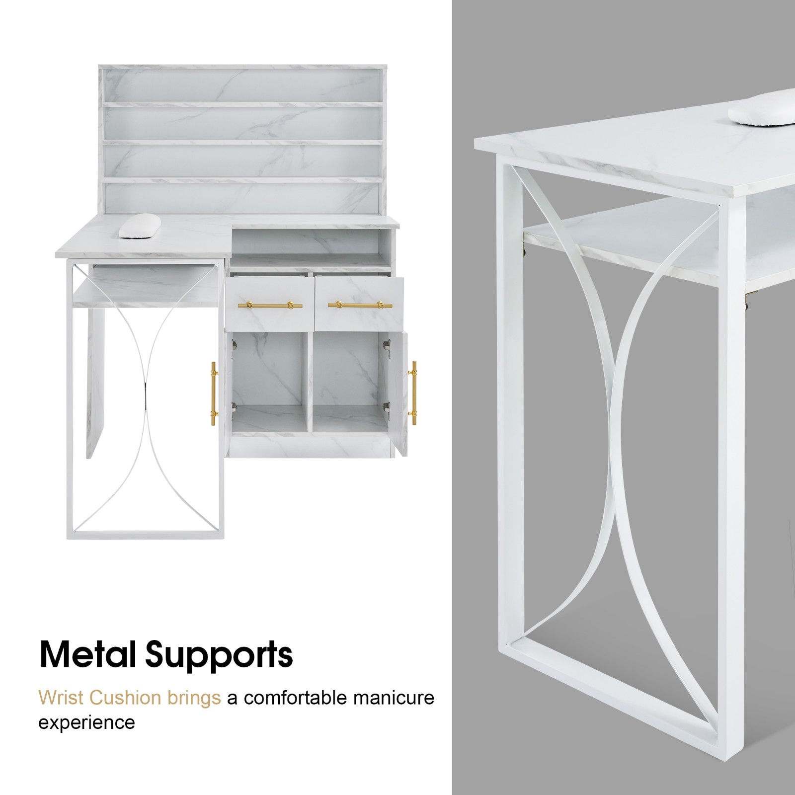 L-shaped Nail Desk for Storage, Versatile Manicure Table with Drawers & Cabinets