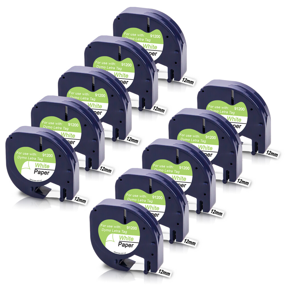 10PK Dymo Letratag Refill 91330 White Paper 12mm Label Tape for Dymo LT-100H