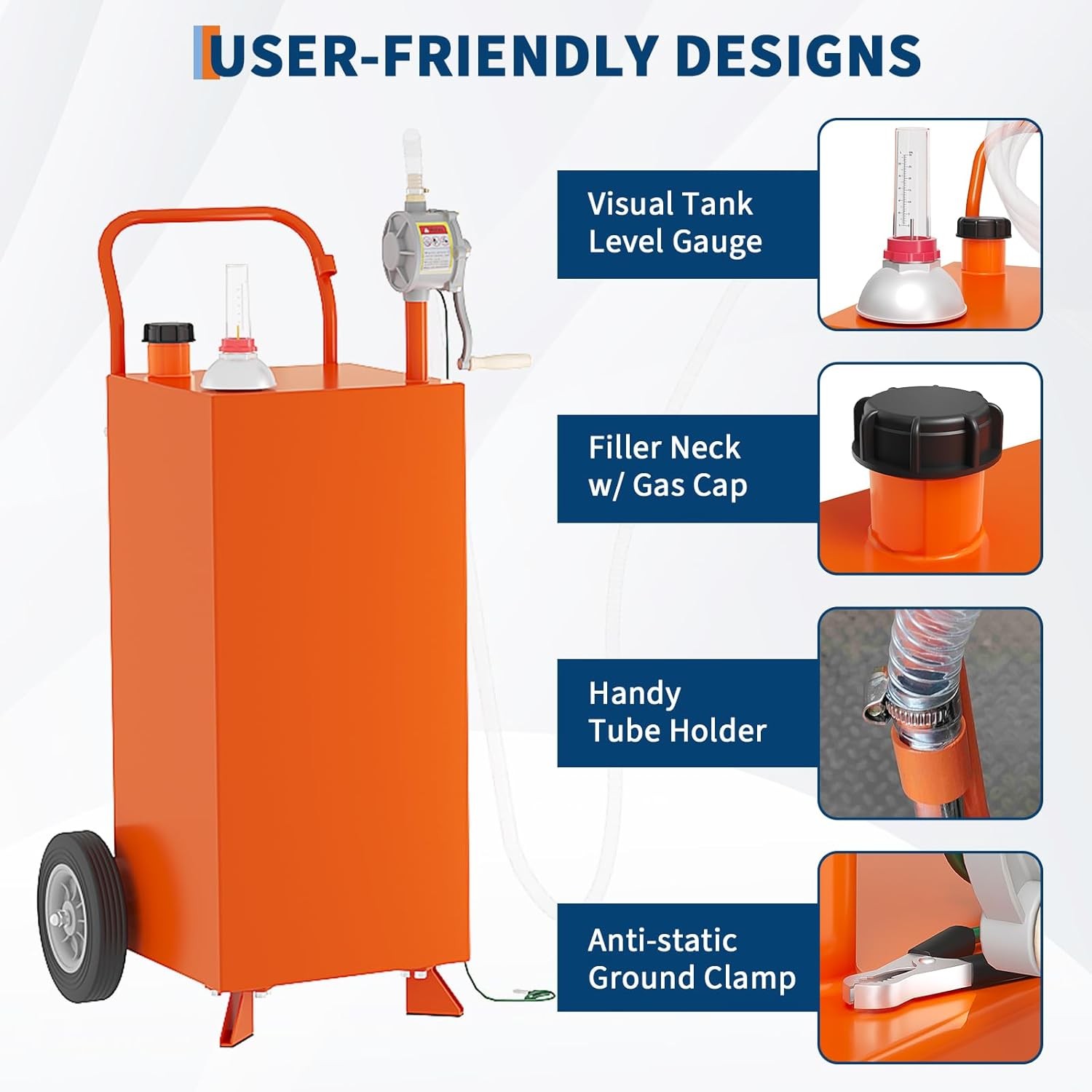 30 Gallon Gas Caddy w/ Pump & Wheels Fuel Gasoline Diesel Transfer Tank ORANGE
