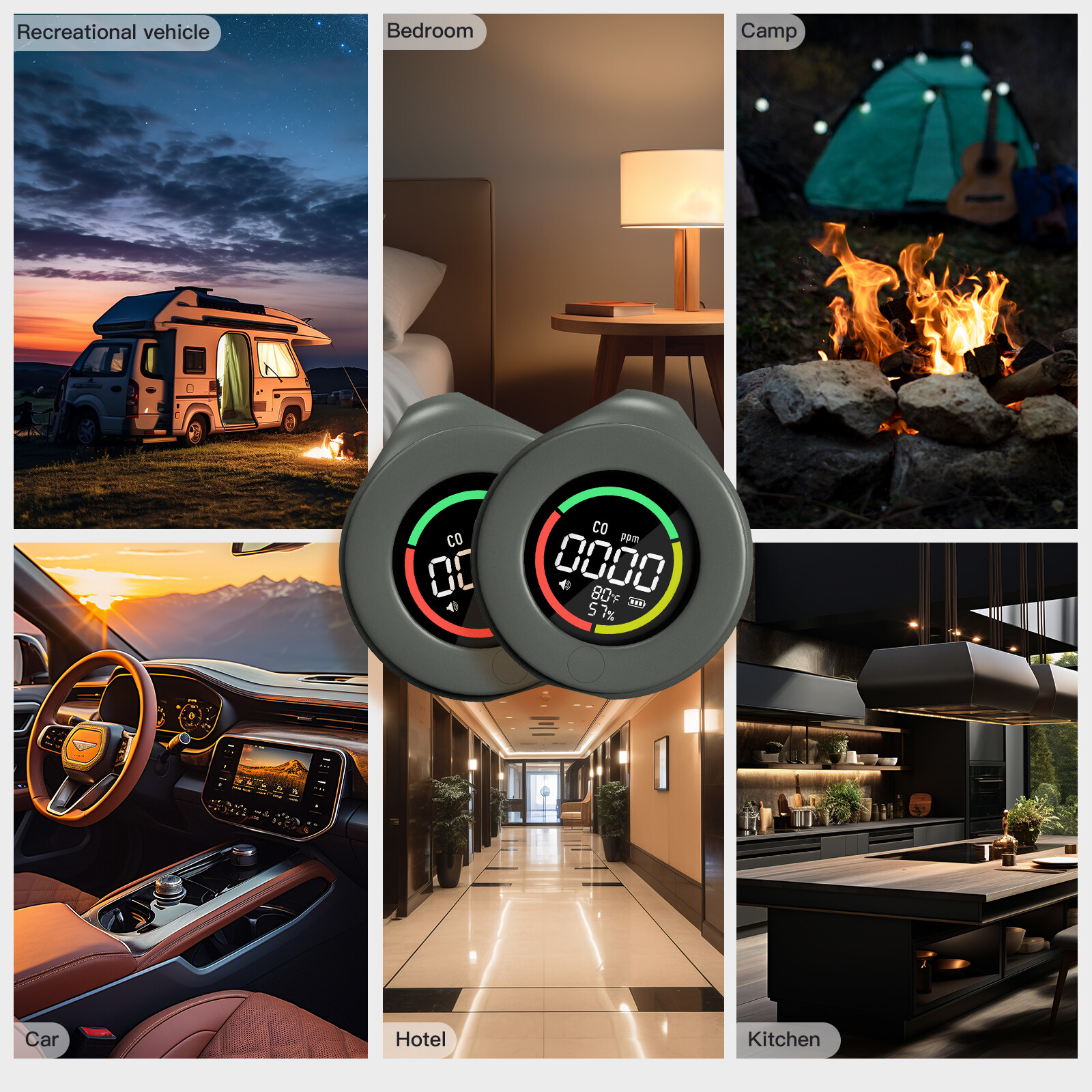 MOES Mini Carbon Monoxide Detector Portable Temp/Humi/CO Meter Travel Camping RV