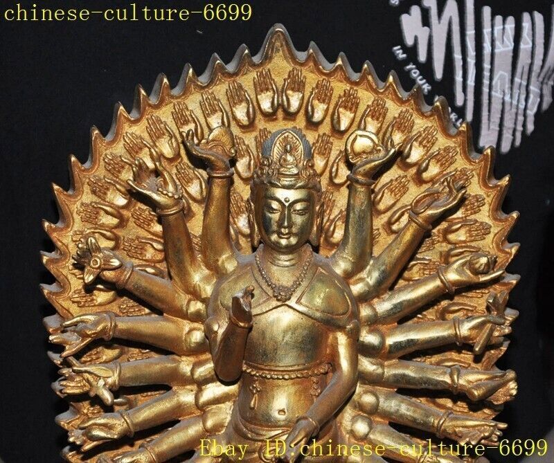 China bronze gilt Thousand-hand Avalokitesvara Kwan-yin Goddess Buddha Statue
