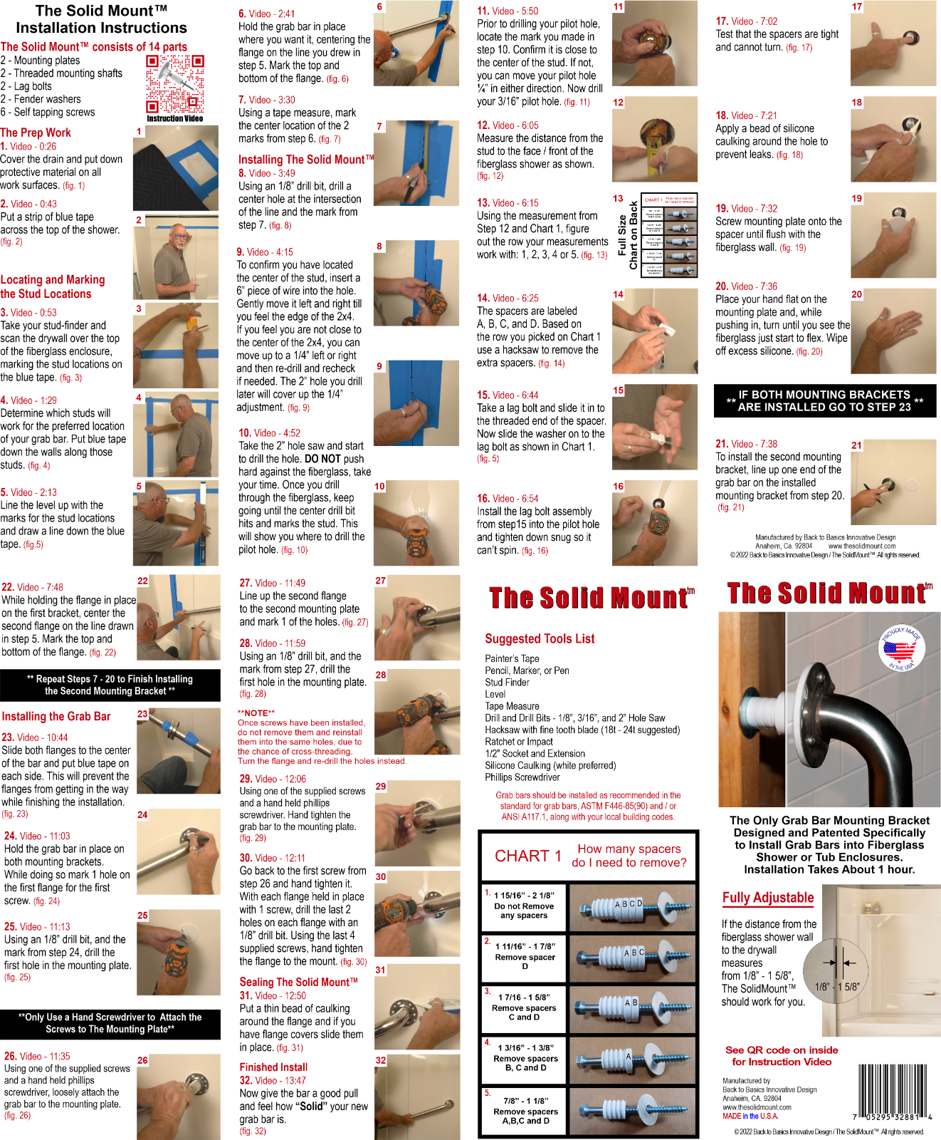 Grab Bar Mounting Kit for Fiberglass Showers ~ The Solid Mount®