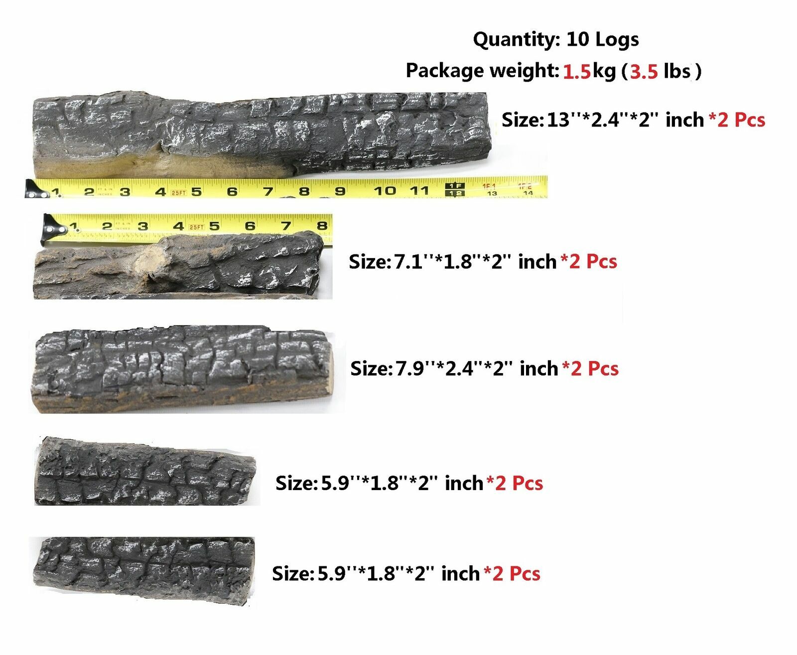 10PCS Ceramic Wood Gas Fireplace Log Set Imitation Wood Propane Firepit Logs