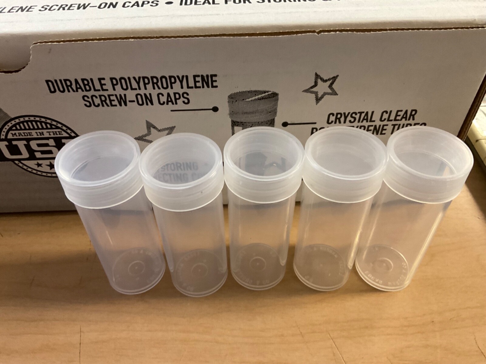 25 New Mixed Round Coin Tubes for 1/2 Doll., Qtr., Dime, Nick., Penn.Made in USA