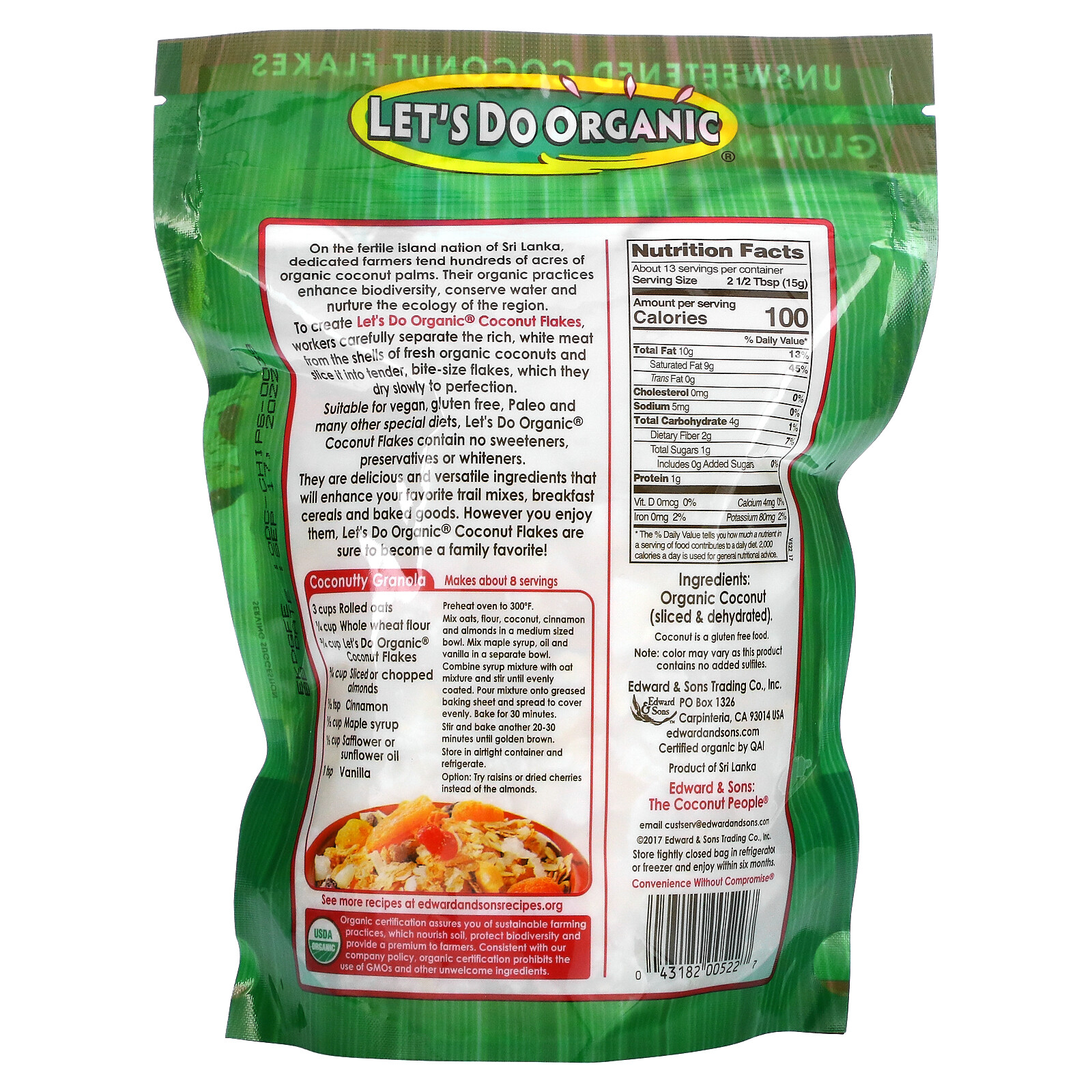 Let's Do Organic, 100% Organic Unsweetened Coconut Flakes, 7 oz (200 g)