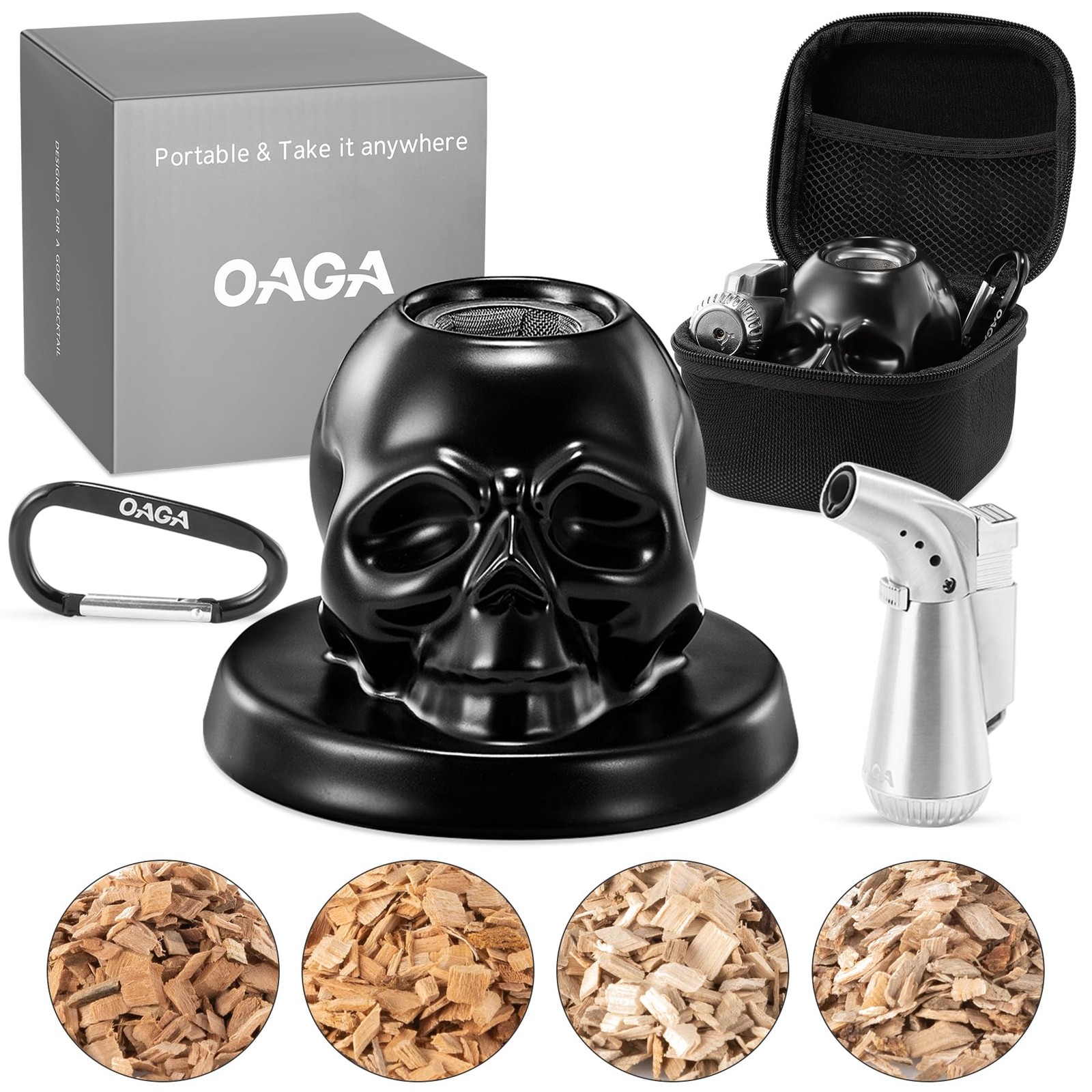 Whiskey Smoker Kit with Torch - Portable Bag, 4 Wood Chips, Cocktail Smoker I...