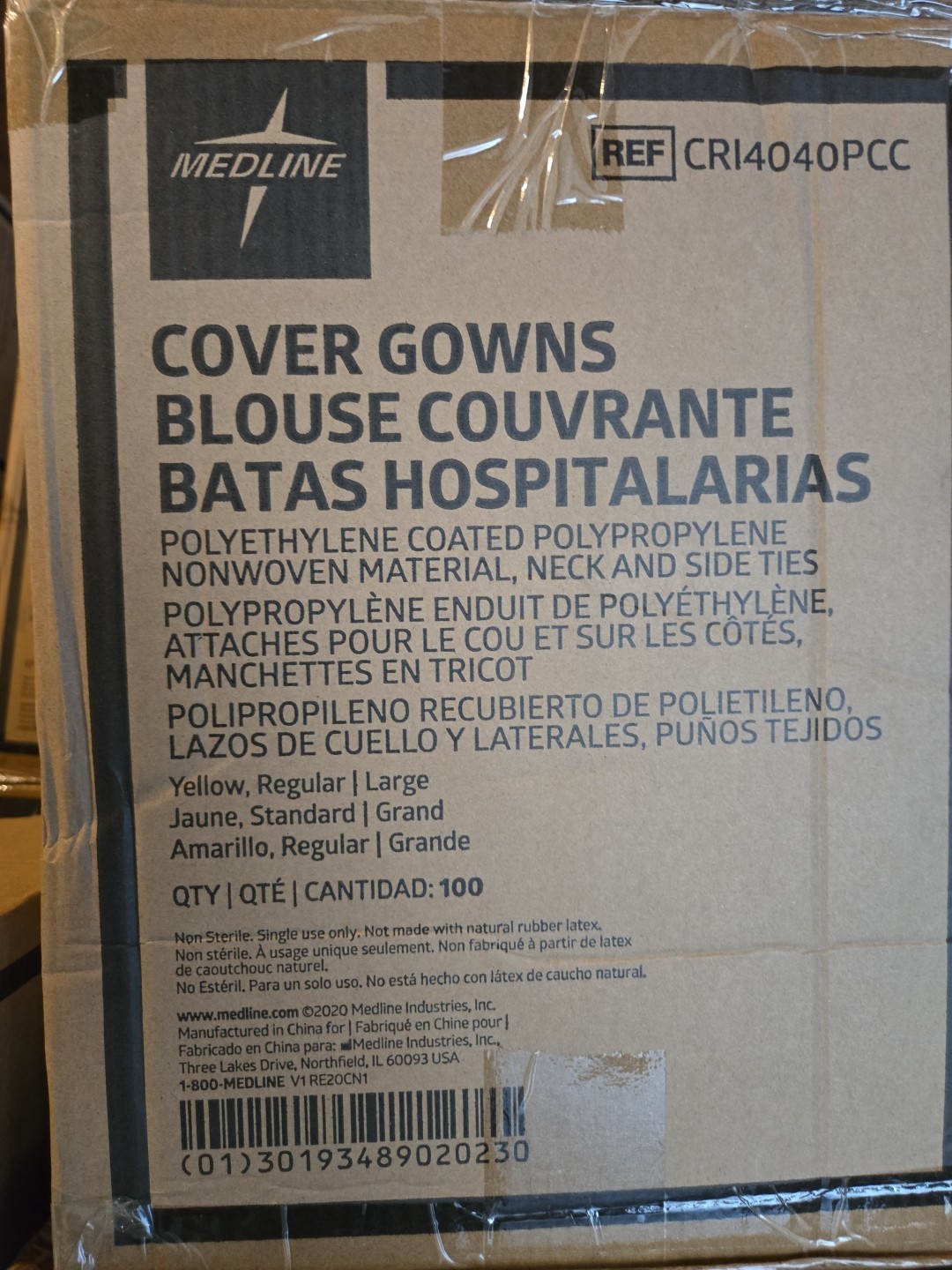 Medline Poly-Coated Protective Cover Gowns Large Yellow CRI4040PC (Case of 100)