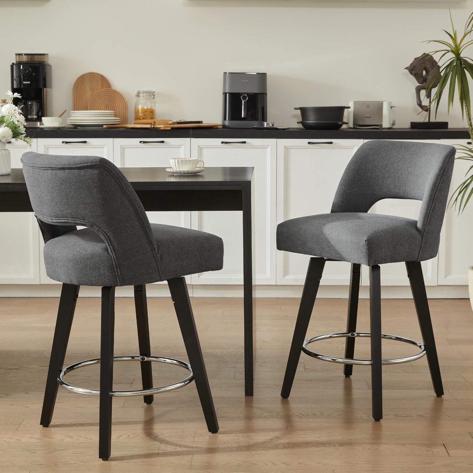 26 Upholstered Bar Stools Rubberwood Legs Supportive Back Set of 4