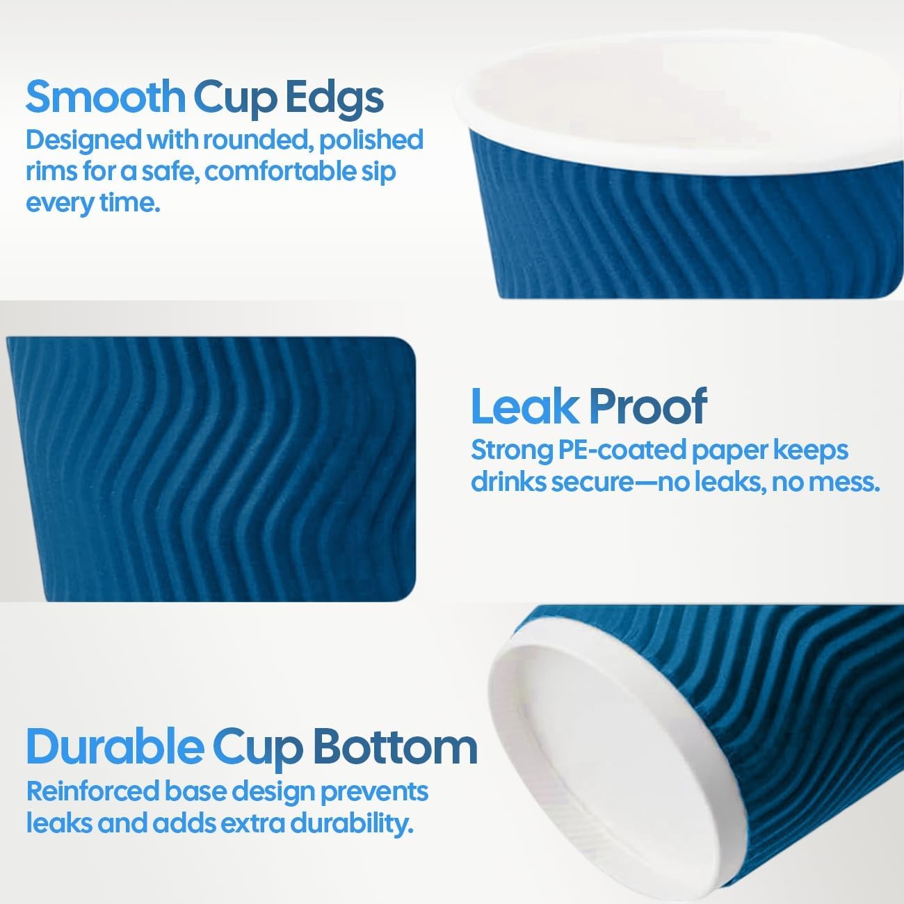 Navy Blue 12oz Paper Cups - Disposable Ripple Wall for All Occasions
