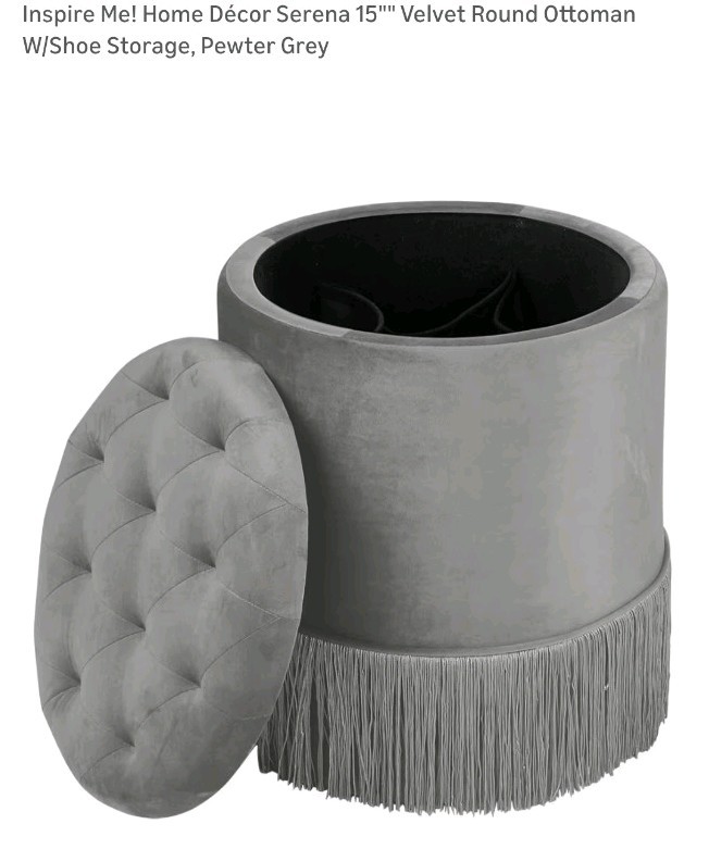 Inspire Me! Serena Velvet Round Storage Ottoman Tufted Pewter Grey Set of 2