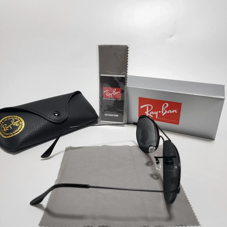 UK Ray-Ban RB3025 Aviator Pilot Sunglasses Black Frame Glass Gray Lens 58-14mm