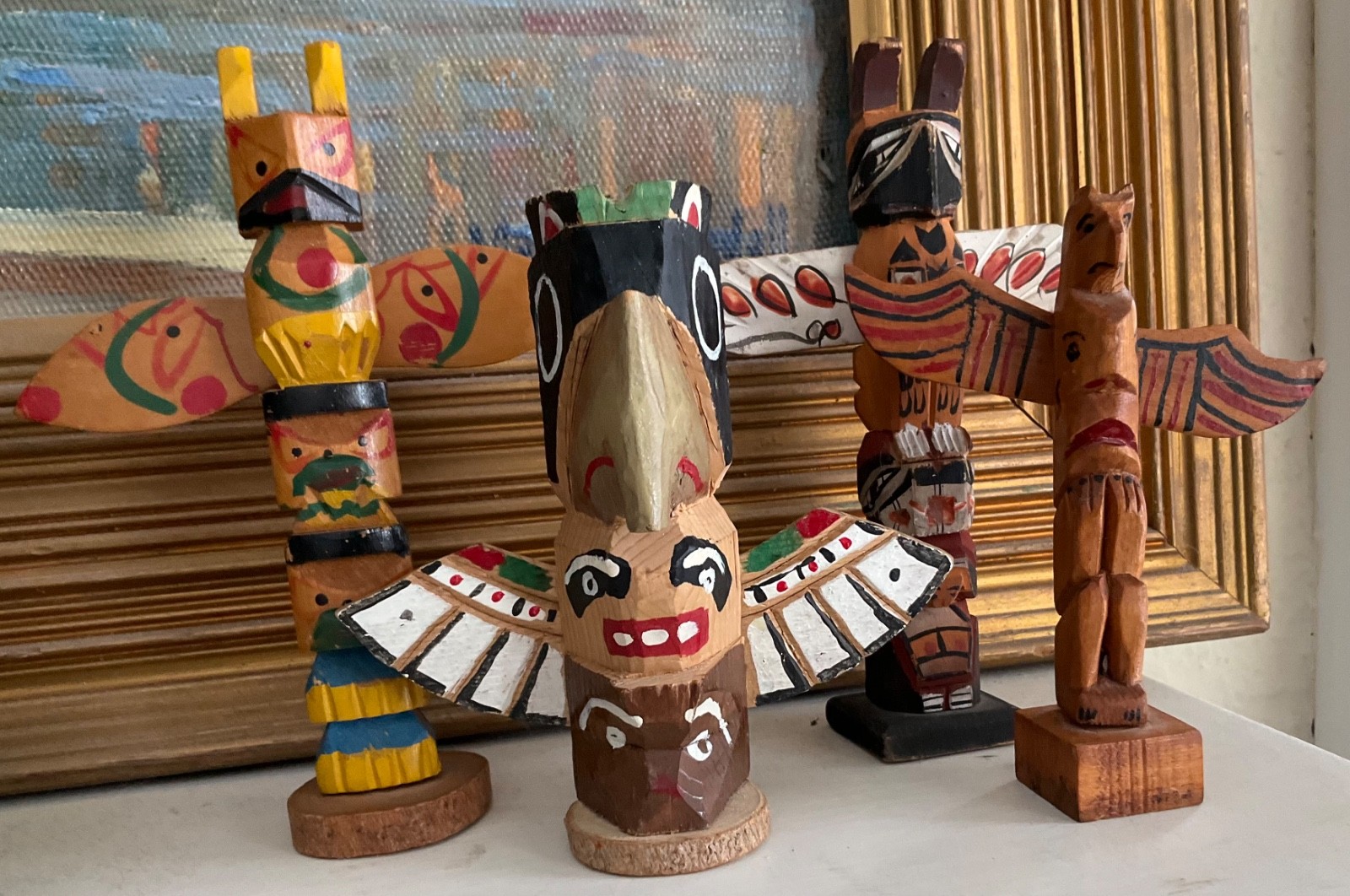 Vintage TOTEM POLE LOT Native Canadian Hand Carved SOUVENIR TRADE ABORIGINAL