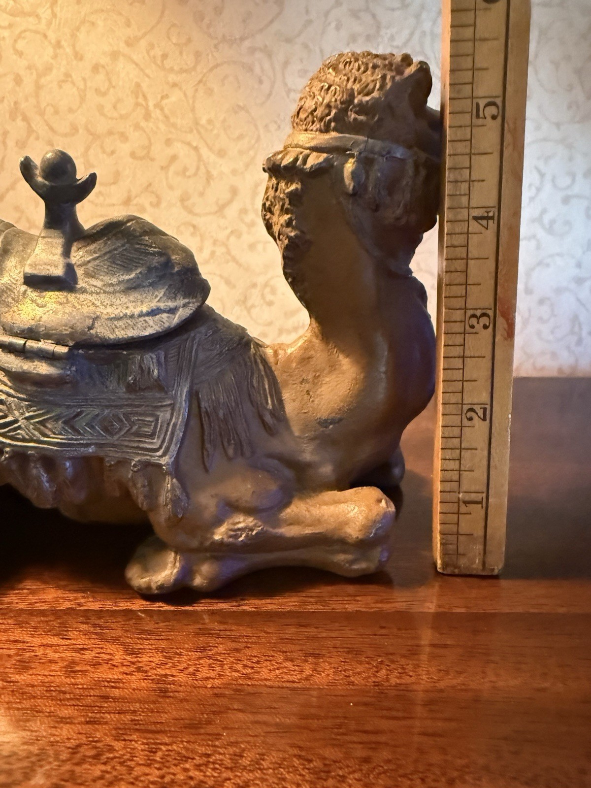 Antique Cold Painted Spelter Metal Camel Inkwell