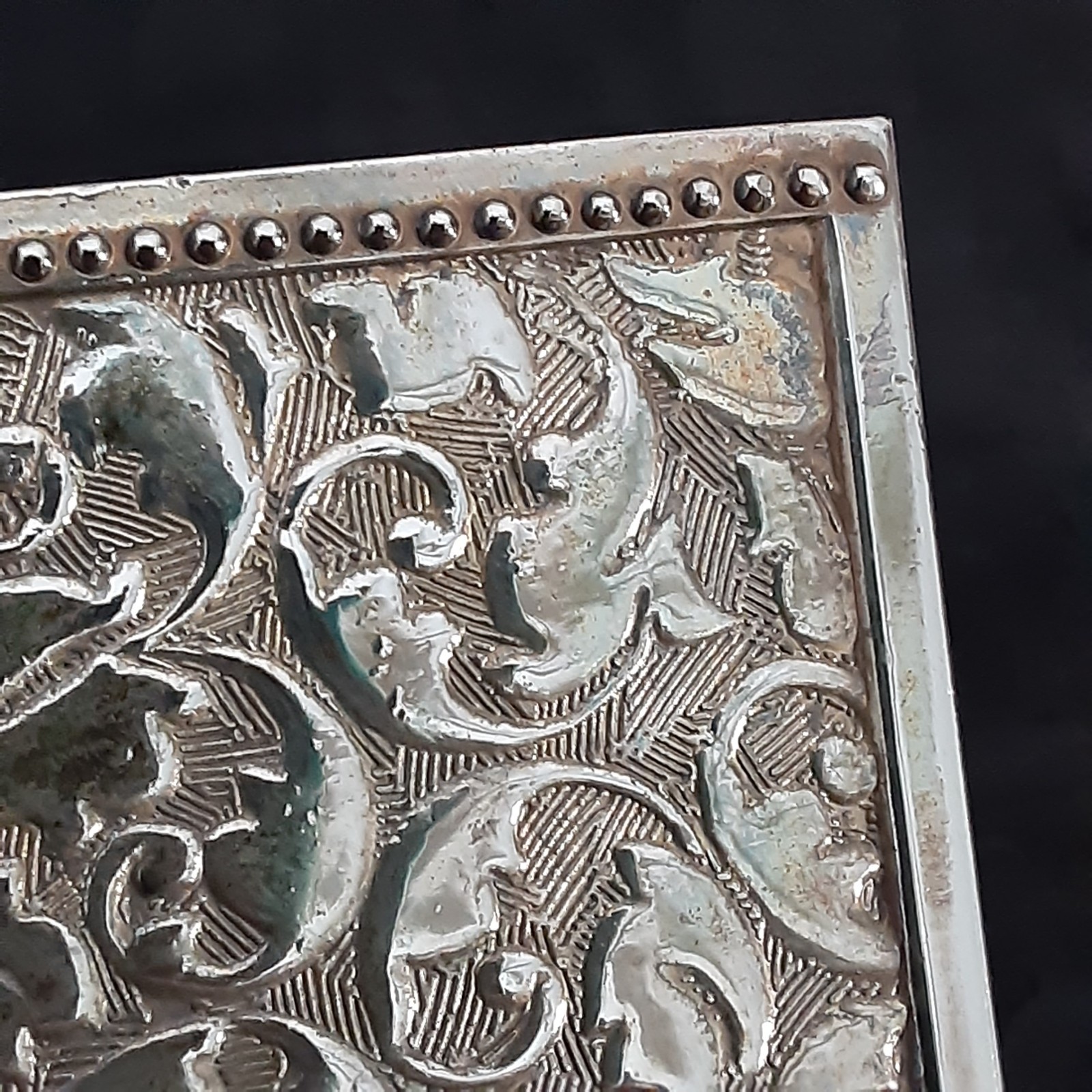 VTG Silver Plate Embossed Pen Pencil Stand Holder Square International Silver 4"