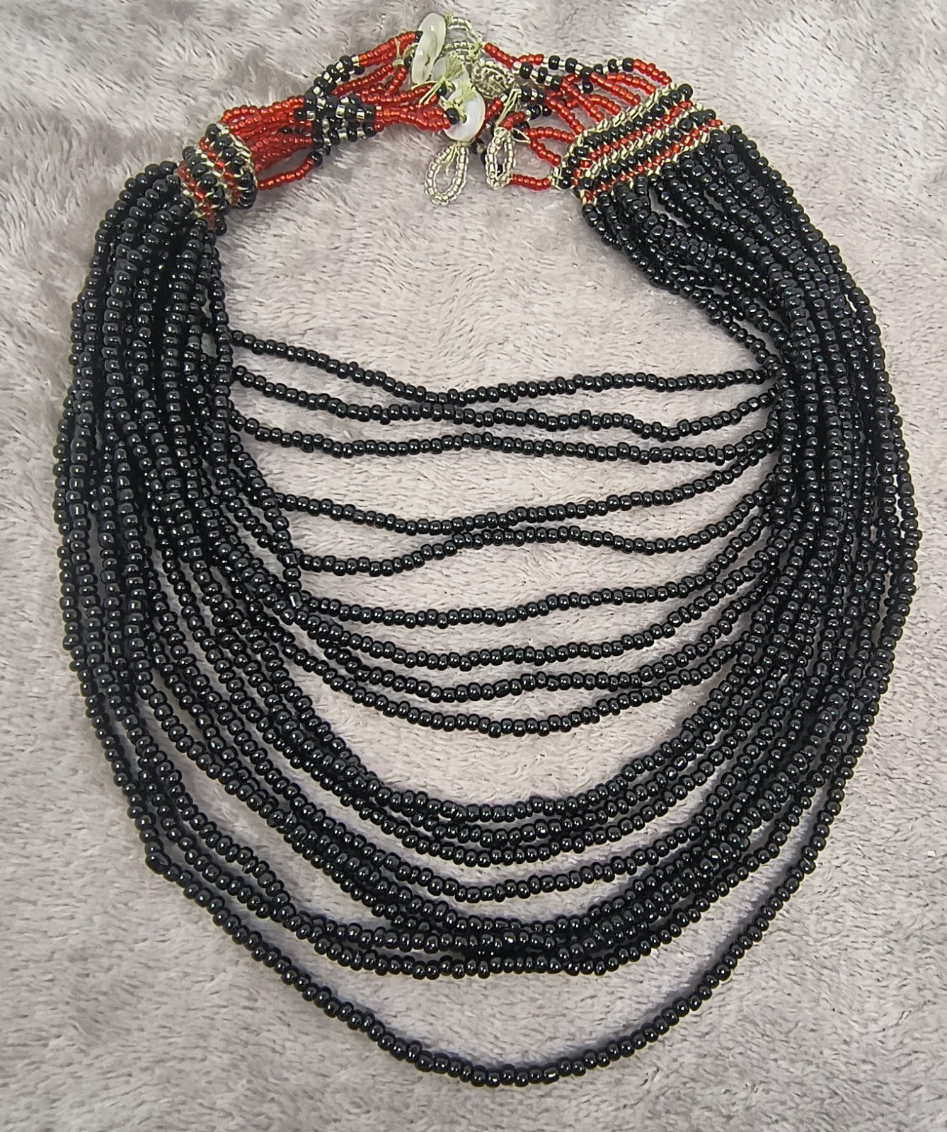 Modern Vintage Philippine Filipino Mindanao T'Boli Beaded Bib Necklace