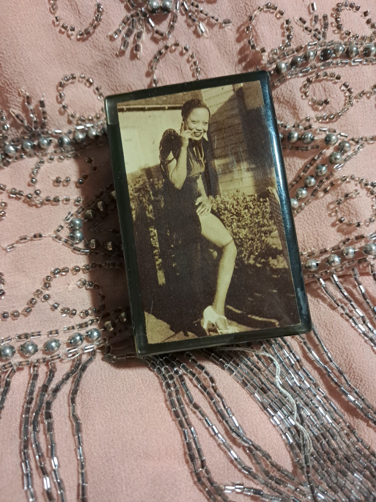 Rare 1920s African American Flapper Photo Trinket Box – Jazz Age Vanity – Black
