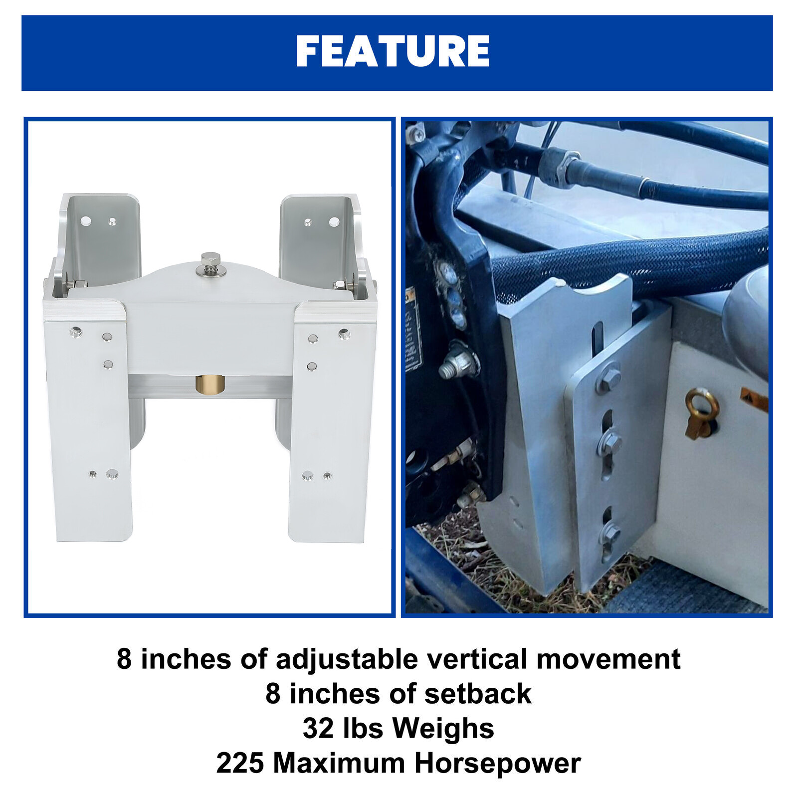 Aluminum 8'' Adjustable Outboard Boat Manual Jack Plate Motor Setback #JPL4800