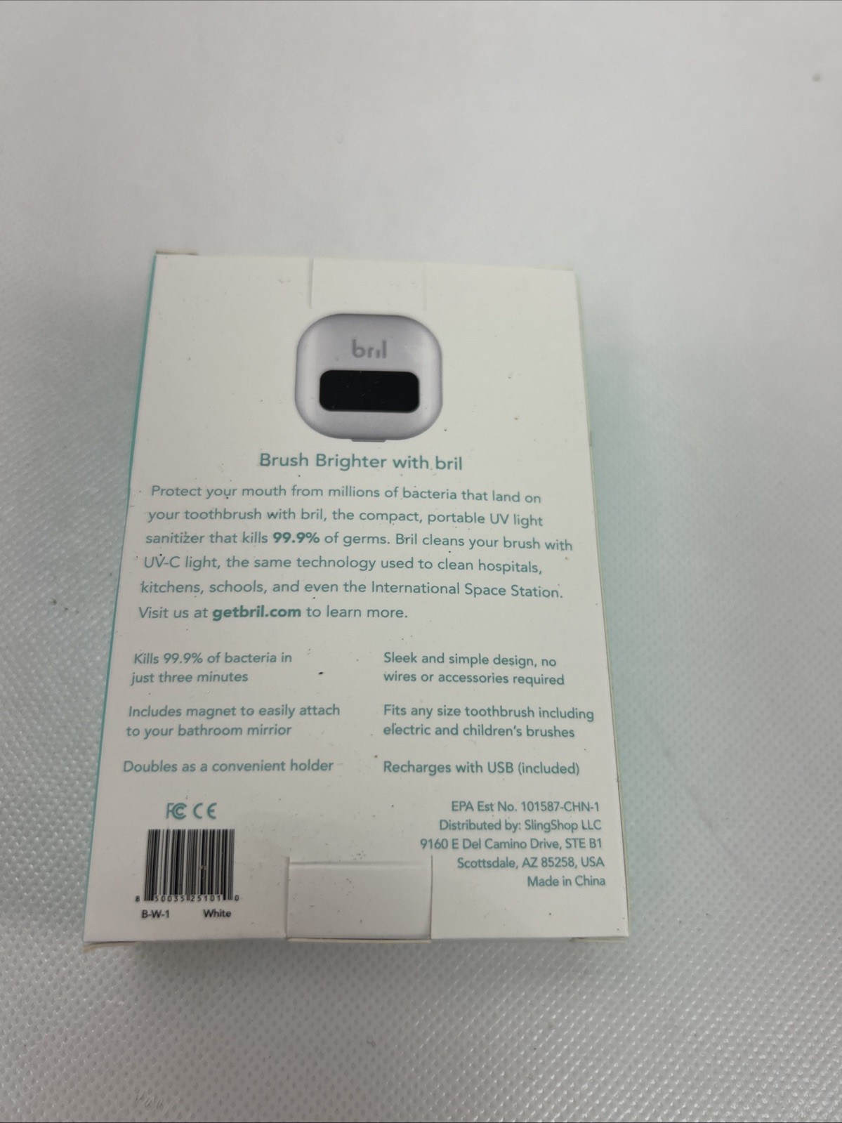 Bril UV-C Toothbrush Cleaner Portable Brush Cover For Any Toothbrush (white)