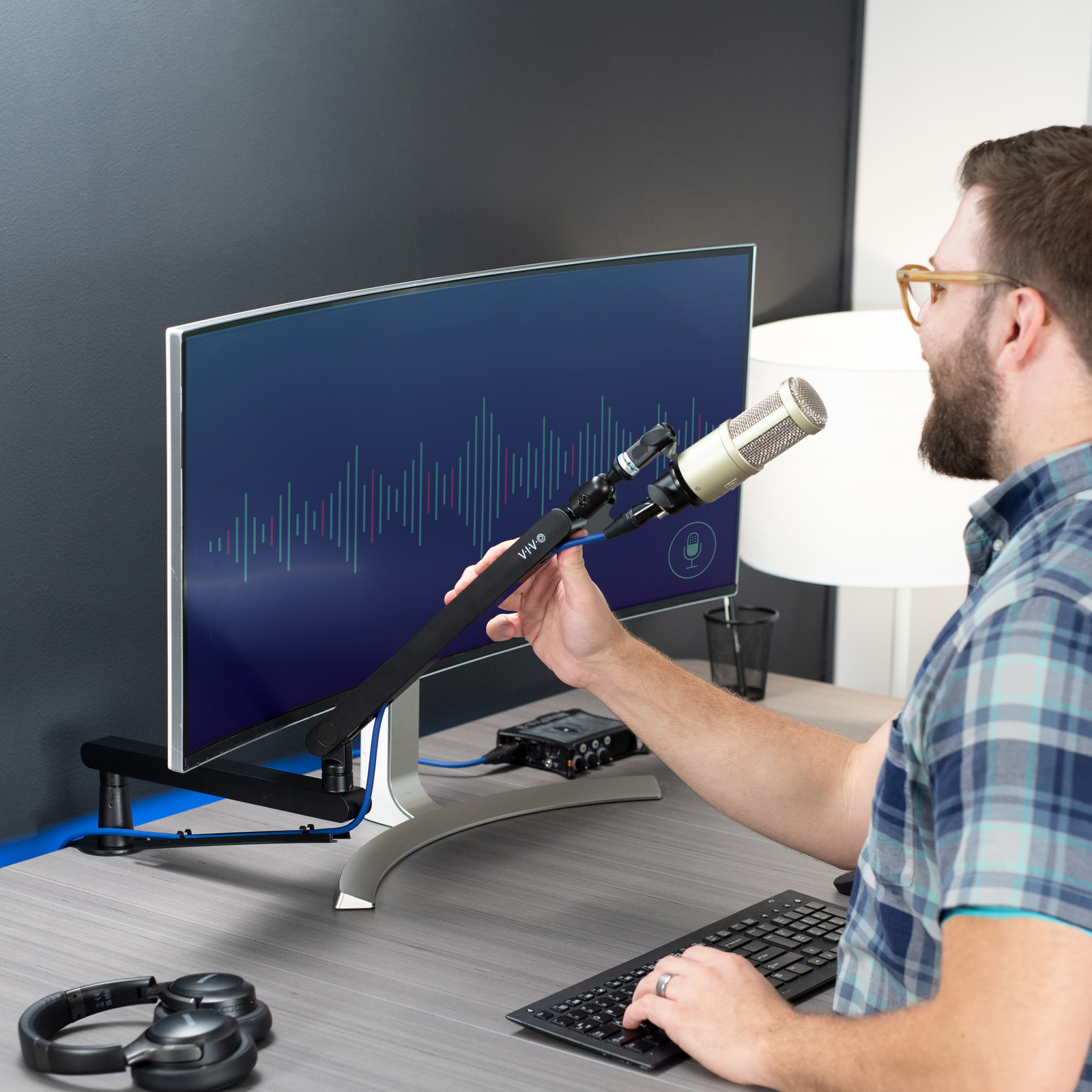 VIVO Clamp-on Low Profile Height Adjustable Heavy Duty Microphone Desk Mount