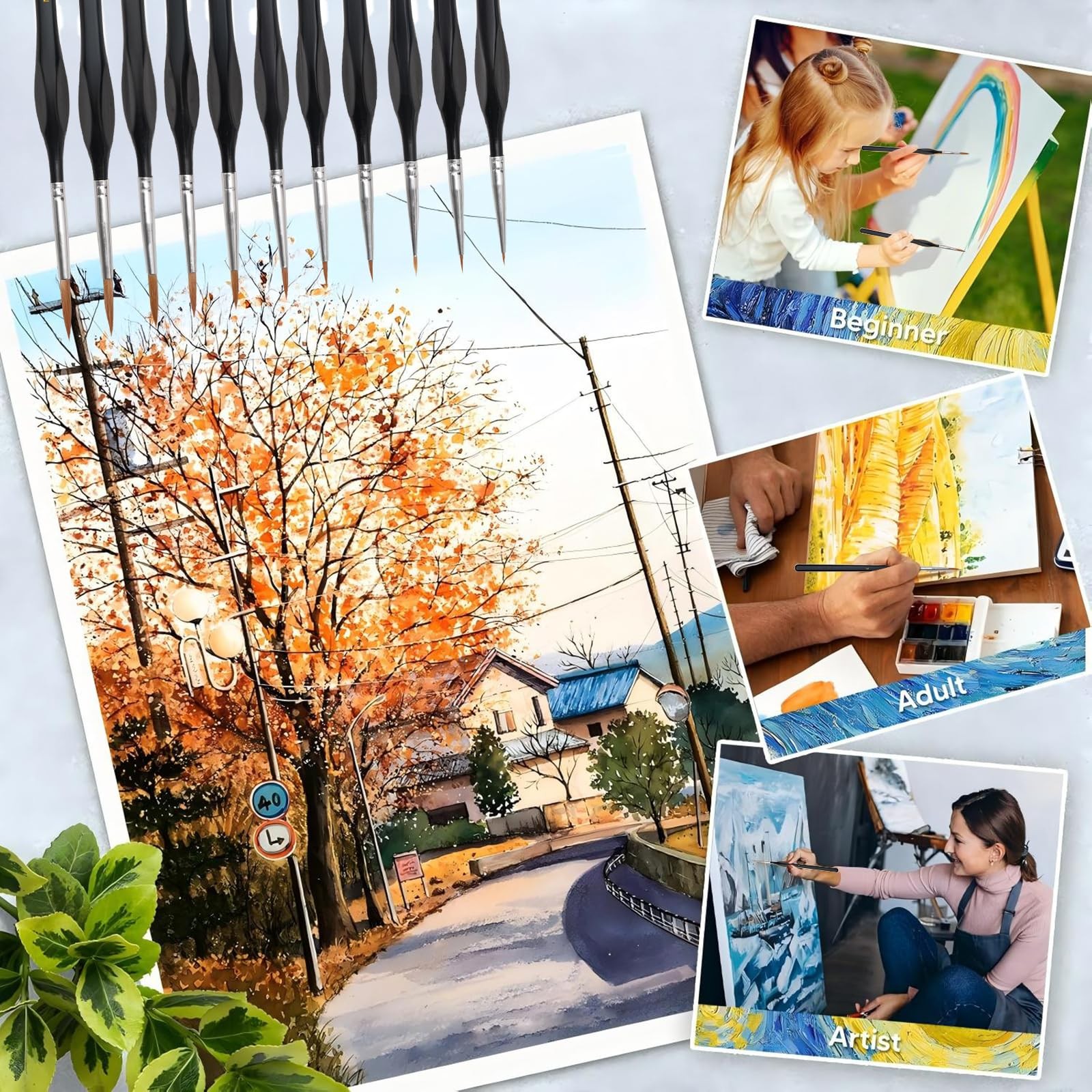 Professional 11-Piece Fine Detail Paint Brush Set for Artists and Hobbyists