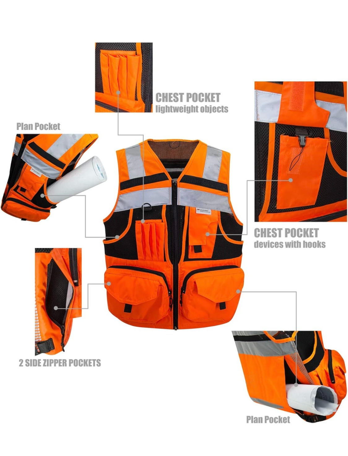 3M Reflective Stripes Safety Vest Workwear For Men And Women Hi-Vis Vest