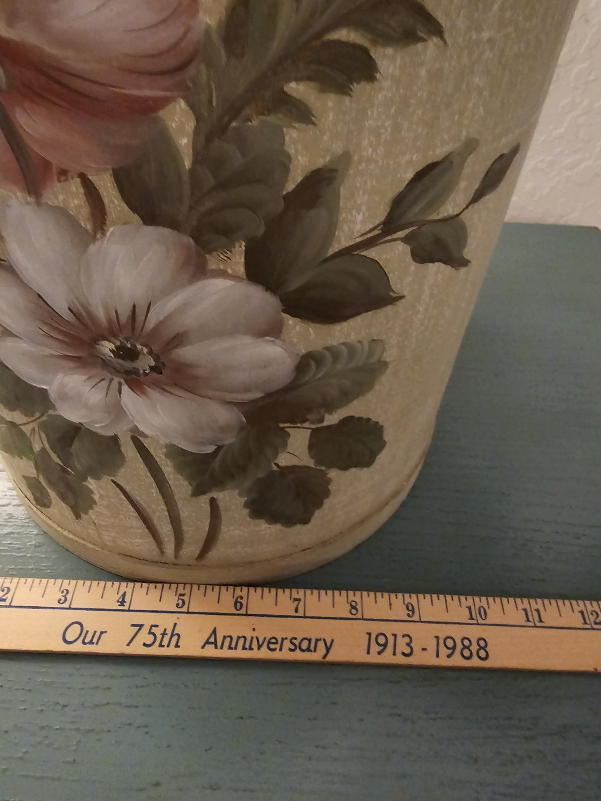 Vintage Wooden Umbrella Stand W/Painted Floral Design, 16.5" Tall-Very Good