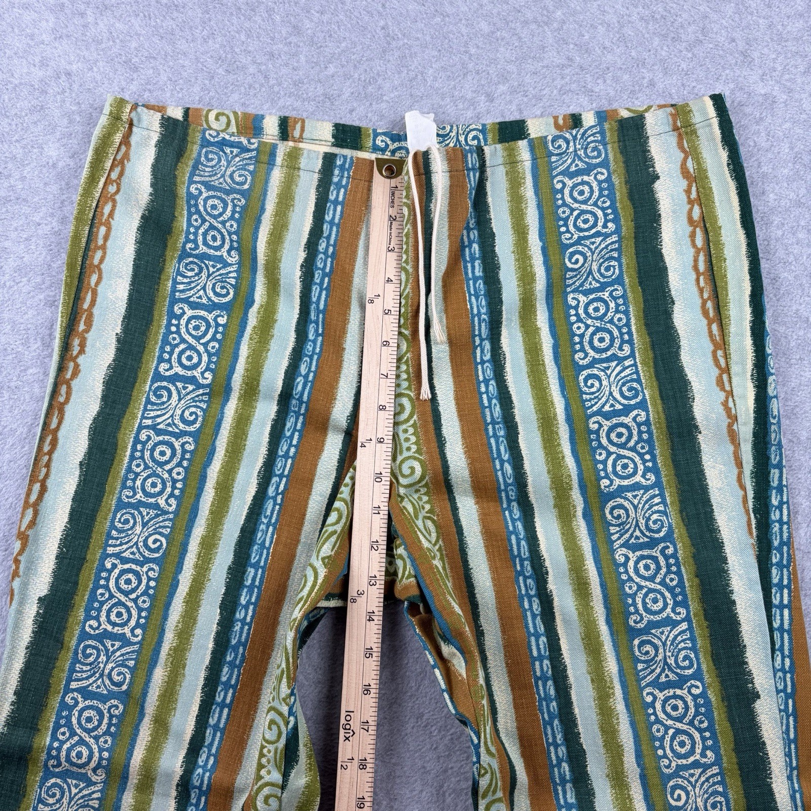 Vtg Beach Pants Mens Large Green Hippie Tiki Surf Tribal Resort 70s Union Made