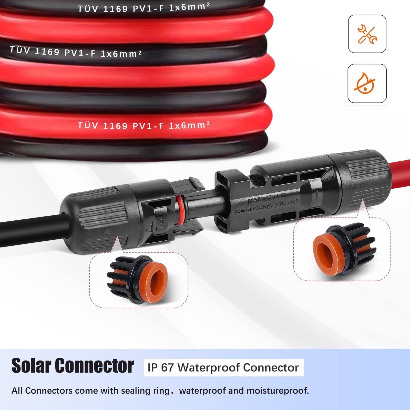 AAKL Solar Extension Cable 30 Ft 10AWG (6mm²) Power 30 feet,