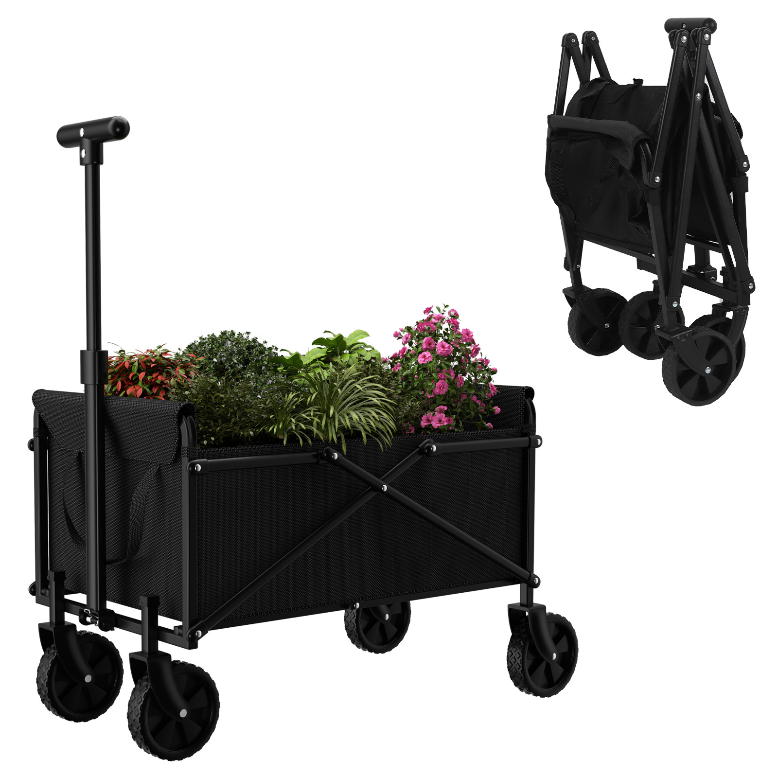 Small Collapsible Folding Wagon Beach Wagon Cart Heavy Duty Utility Grocery Cart