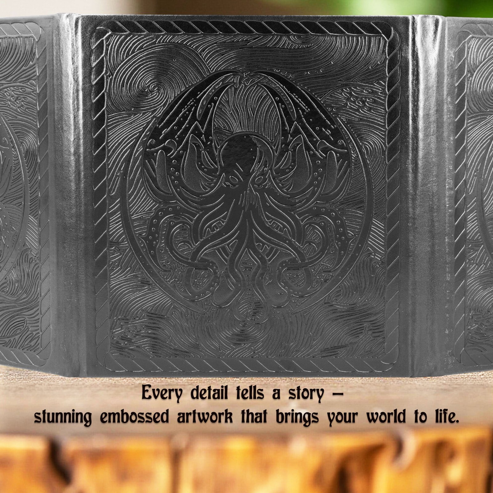 CASEMATIX 3-Panel DM Screen Faux Leather GM Screen for TTRPGs DND RPG Black