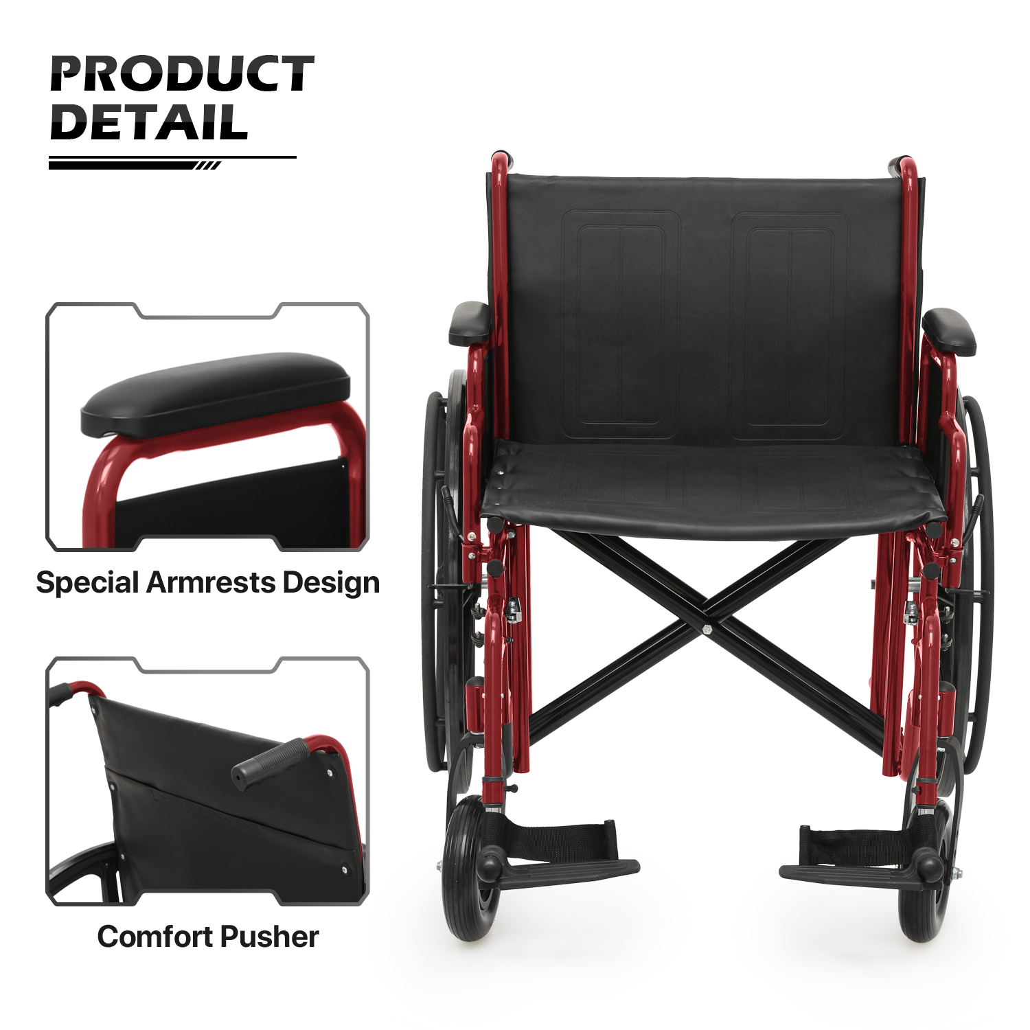 [FDA APPROVED]Foldable Manual Medical Economy Wheelchair w/Adjustable Foot Rest